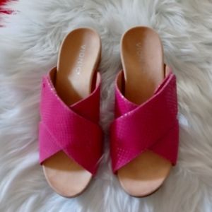 Pink wedge sandals
